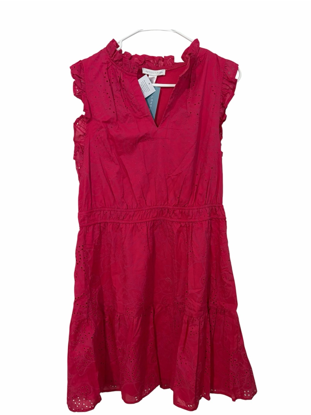 London Times Bright Pink Eyelet Ruffle Dress